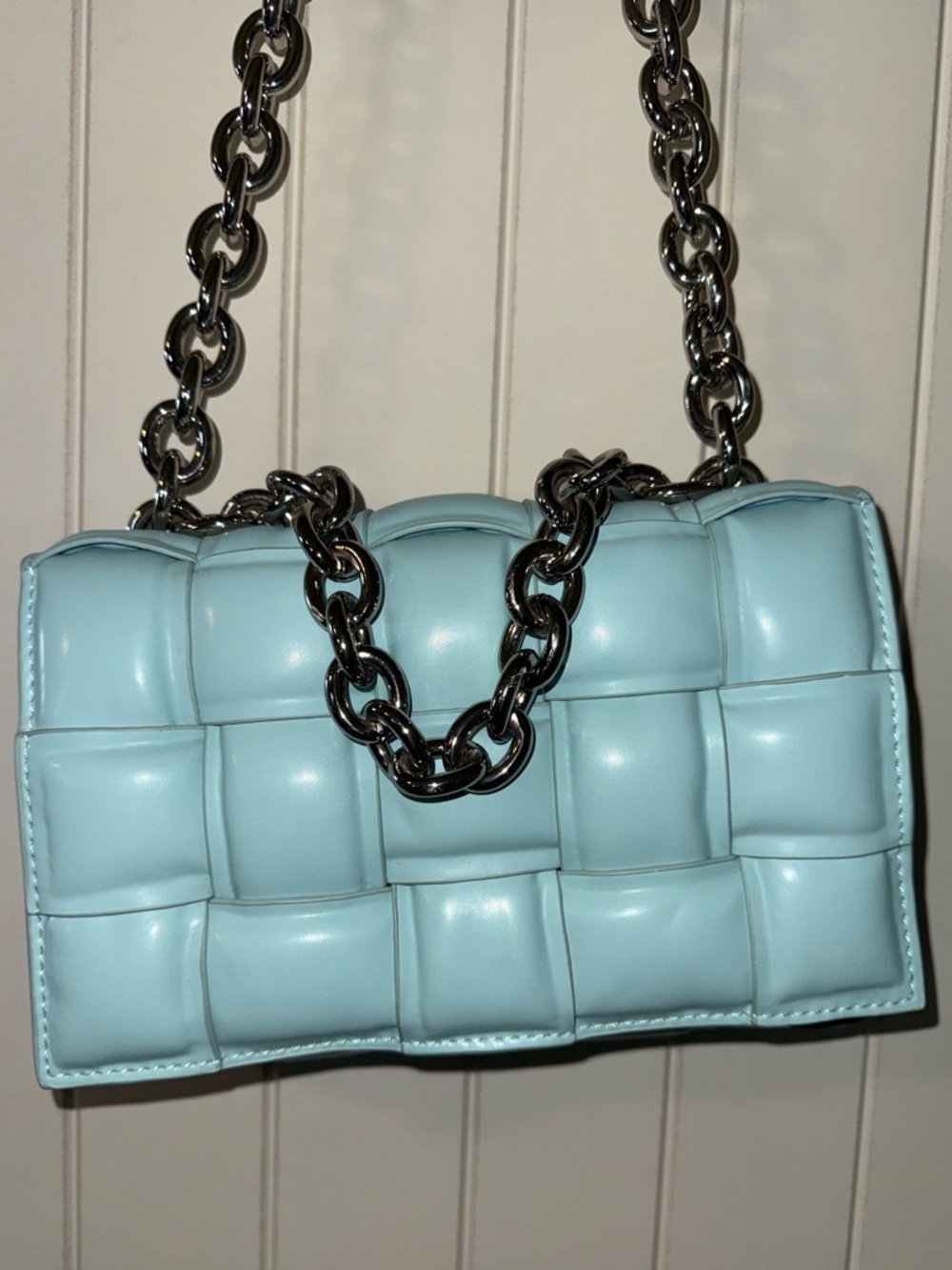 Quilted Woven Crossbody Bag in Light Blue